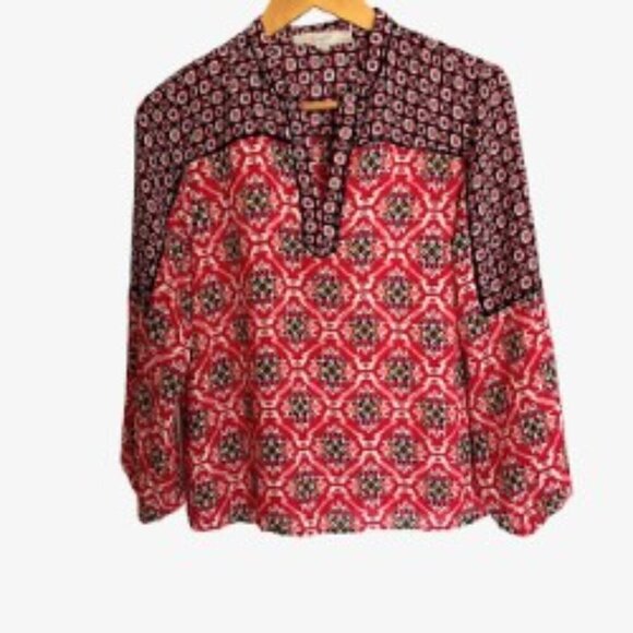 LOFT Tops - Loft Mixed Mosaic Split Neck Blouse SP